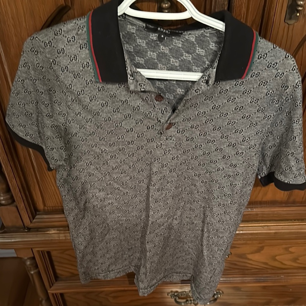 Gucci Black and Gray Patterned Polo Shirt
